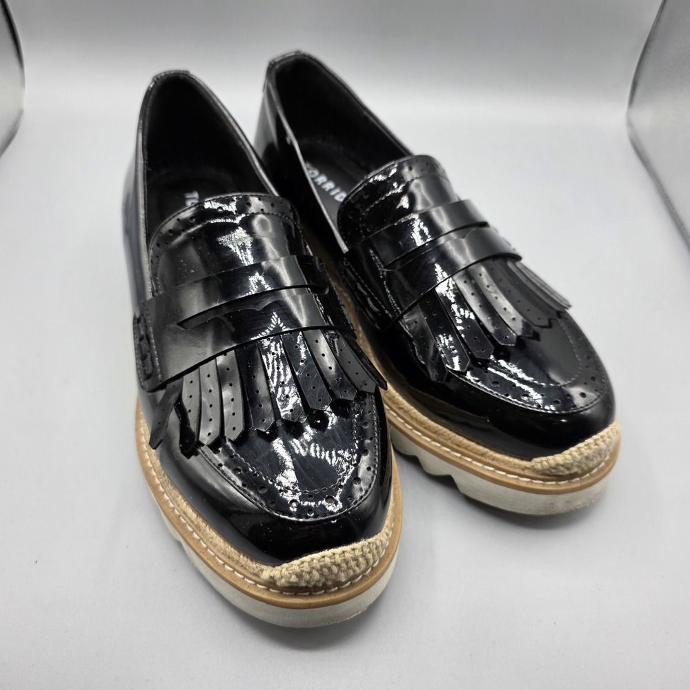 Torrid Shoes Womens 10 WW Black Patent Penny‎ Loafer Chunky Faux Leather Vegan